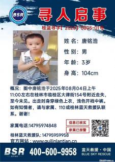 【寻人启事】图中唐铭浩于2025年08月04日上午11:00左右在桂林市临桂区大律街154号附近走失 - 平顶山28生活网 pds.28life.com